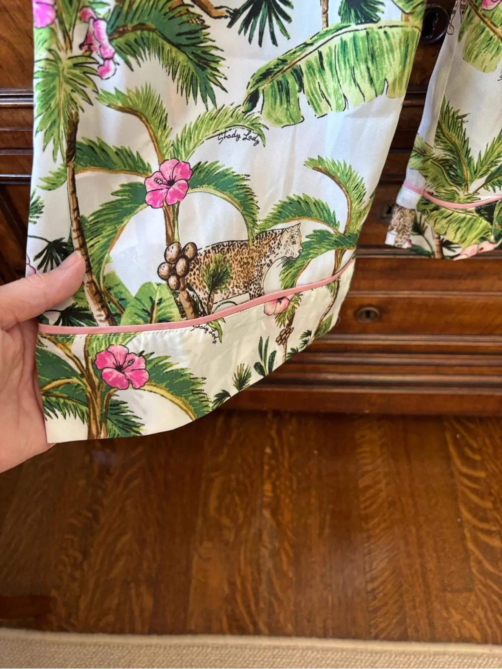 Shady Lady Tropical Pajama Set Monkeys & Palms & Hibiscus Flowers Women’s Large